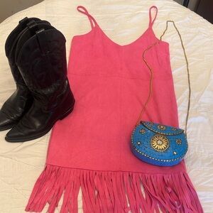 Pink Fringe Mini Dress